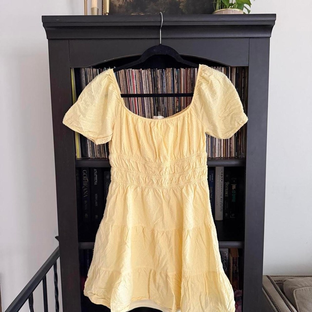 Altar'd State Mini Dress Medium Yellow Ruffle Swiss Dot Cottagecore